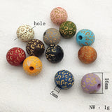 16mm 200pcs Natural Wood Print Pattern Beads for DIY Jewelry