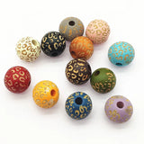 16mm 200pcs Natural Wood Print Pattern Beads for DIY Jewelry