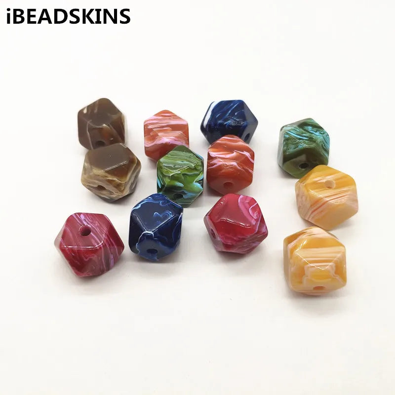 Marbled Effect Octagonal Beads 16mm 50pcs for Earring Accessories