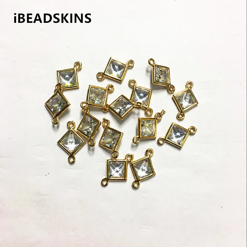 Copper Glass Rhombus-Shaped Connectors for Jewelry DIY (100pcs)