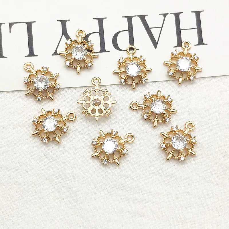 50pcs Cubic Zirconia Flower Charm Necklace Earring DIY Jewelry Findings