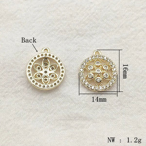16x14mm CZ Round Charm Necklace Earring DIY Jewelry Findings, 50pcs