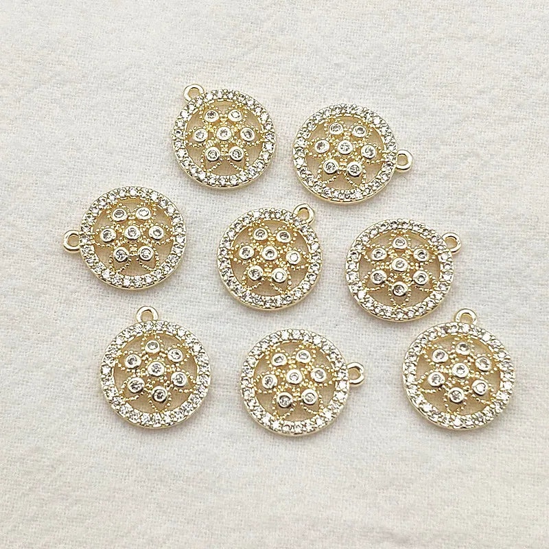 16x14mm CZ Round Charm Necklace Earring DIY Jewelry Findings, 50pcs