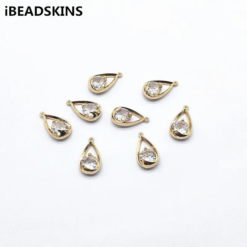 50pcs Copper/Zircon Drop Charm Earrings Findings