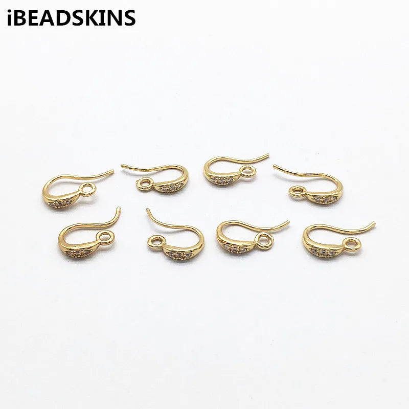 CZ Gold-Plated Ear Hooks for Earrings DIY 50pcs