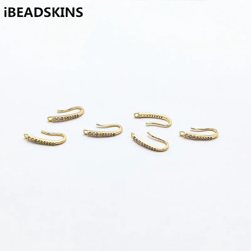 CZ Gold-Plated Ear Hooks for Earrings DIY, 17x7mm, 50pcs