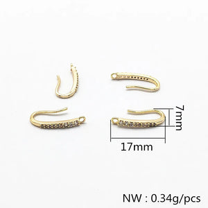CZ Gold-Plated Ear Hooks for Earrings DIY, 17x7mm, 50pcs