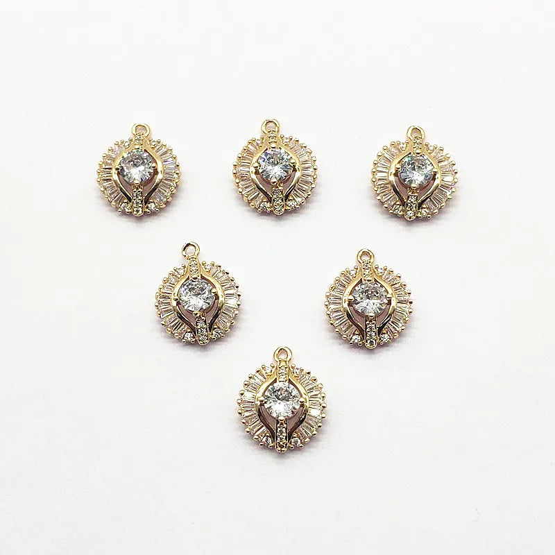 Copper/Cubic Zirconia Oval Shape Earring Charms, 20pcs