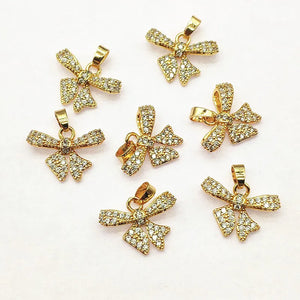 30pcs CZ Bow Charm for Necklace Earring DIY, Jewelry Findings