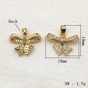 30pcs CZ Bow Charm for Necklace Earring DIY, Jewelry Findings