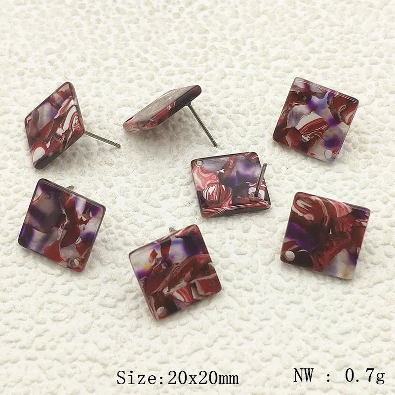 20mm Acrylic Square Ear Studs for Earrings Making/DIY - 50pcs