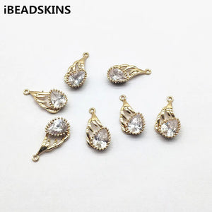 Copper/Zircon Feather Drop Earrings Charm, DIY Jewelry Findings