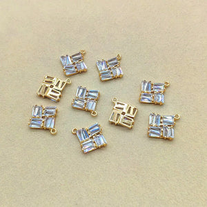 Copper/CZ Square Charm for Earrings DIY 50pcs