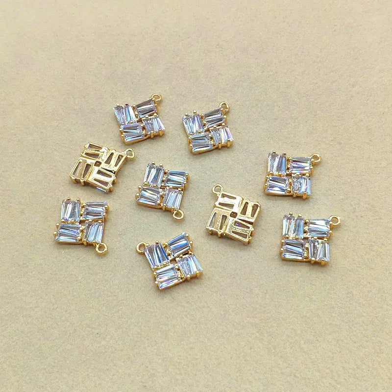 Copper/CZ Square Charm for Earrings DIY 50pcs