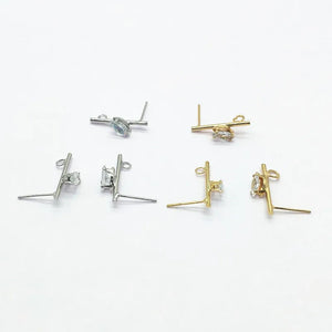 20x9mm 50pcs Cubic Zirconia Ear Stud for Earrings DIY