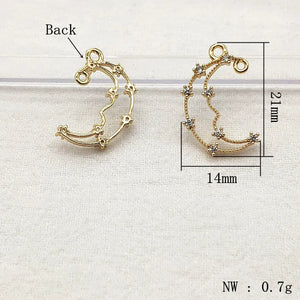 Moon Shape CZ Charm 21x14mm 50pcs for Necklace Earring DIY