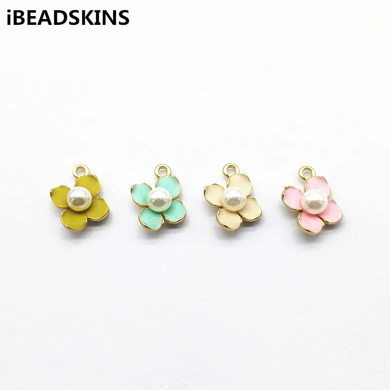 Enamel Flower Charm for Earrings DIY 50pcs 21x17mm