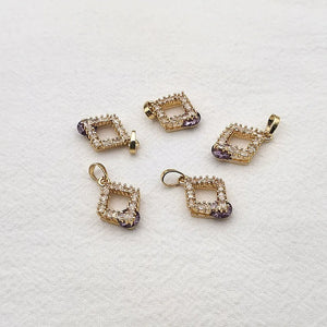 Copper/CZ Rhombus Charm for DIY Earrings, 30pcs