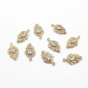 Cubic Zirconia Leaves Charm for Jewelry Earrings DIY, 50pcs