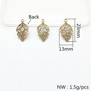 Cubic Zirconia Leaves Charm for Jewelry Earrings DIY, 50pcs