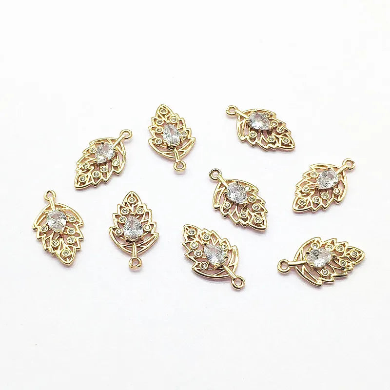 Cubic Zirconia Leaves Charm for Jewelry Earrings DIY, 50pcs