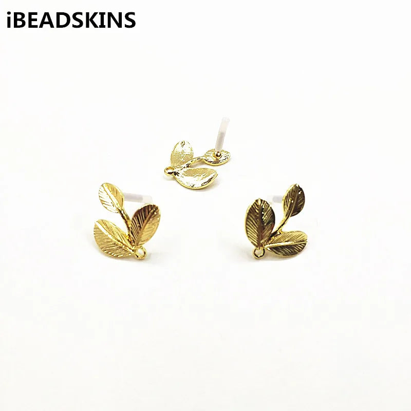 100pcs Zinc Alloy Leaf Earring Studs for DIY Jewelry