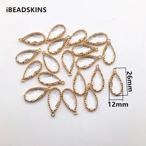 Copper and Glass Drop Earring Charms - 50pcs/26x12mm