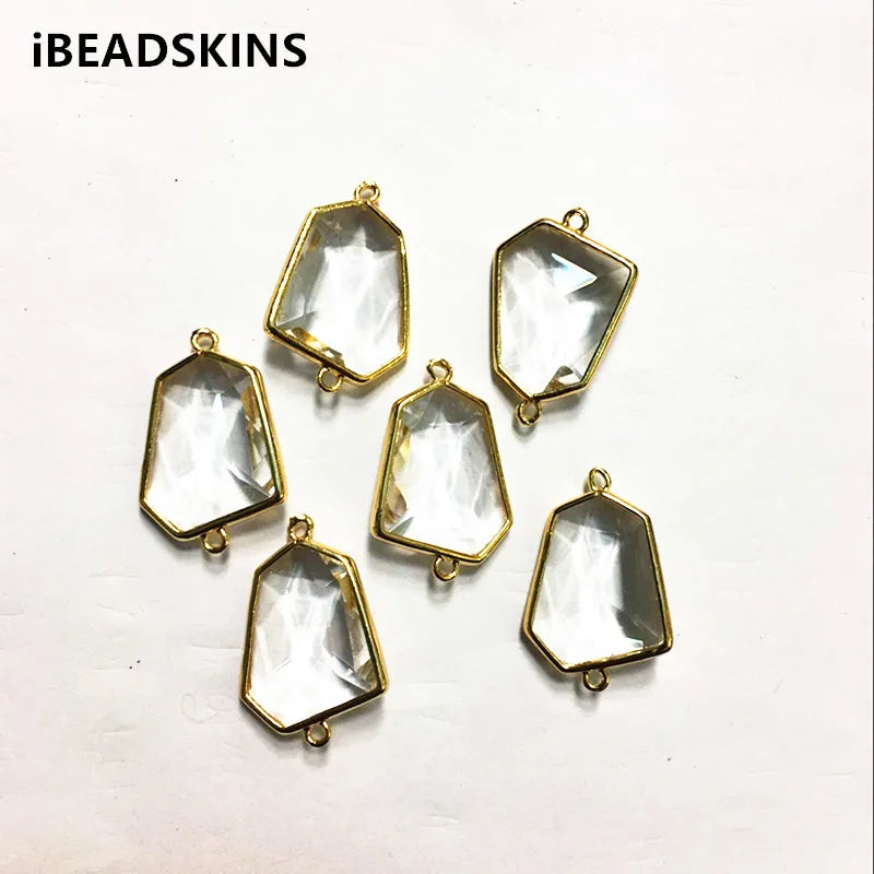 50pcs Hexagon Copper Glass Connectors for Jewelry DIY