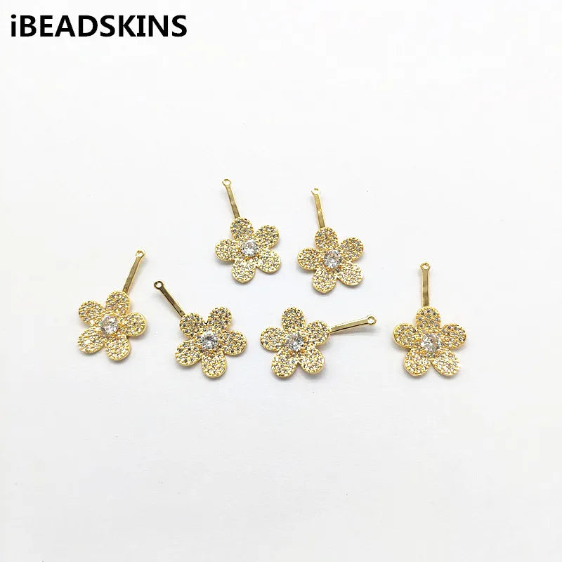 Copper/Zircon Flower Charm 20pcs for Earrings DIY
