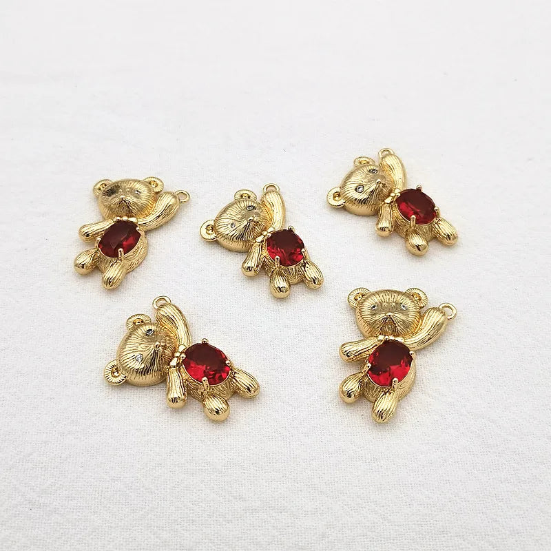 Copper/Crystal Bear Shape Charm for DIY Ear Jewelry Making 40pcs