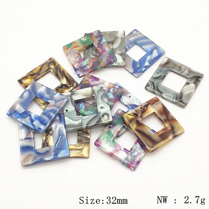 50pcs Acetic Acid Square Charm for Jewelry DIY Findings Components
