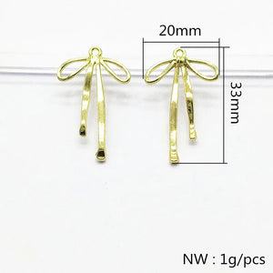 Zinc Alloy Bow Charm Earring DIY Parts 33x20mm 100pcs