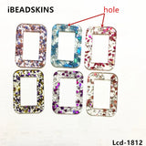 Acrylic Rectangle Shape Charms with Sequins for Jewelry DIY Making