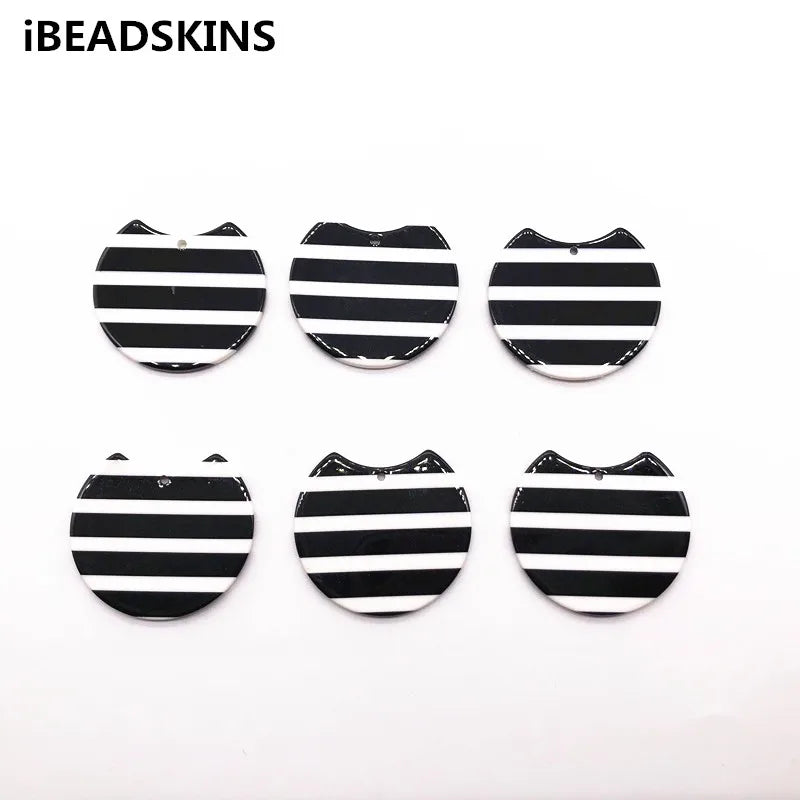 50pcs Acetic Acid Stripe Round-Shape Charms for Earrings - Jewelry Findings
