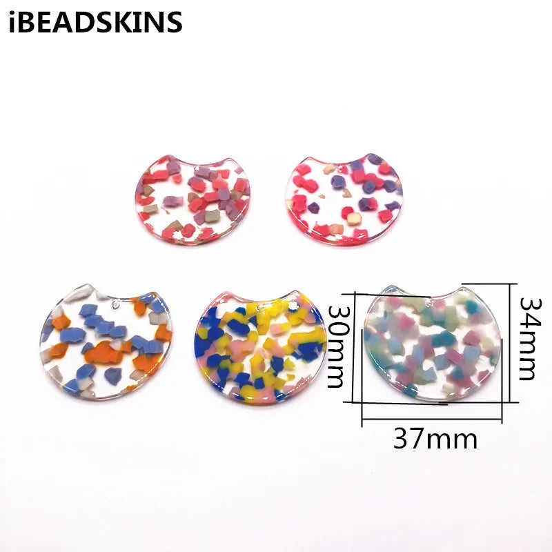 37x30mm 50pcs Acetic Acid Round Charms for Earring Accessories