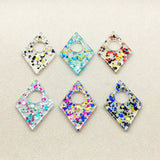 44x30mm Rhombus Charm with Sequins, 100pcs for DIY Jewelry/Earrings