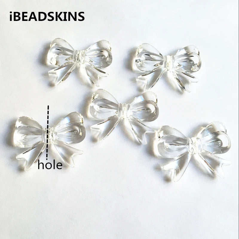 60pcs Clear Acrylic Bows Beads for Jewelry DIY
