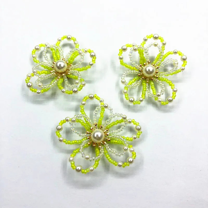 Hand Weave Mini Glass Beads Flower for Earrings, Hairpin Accessories - 20pcs