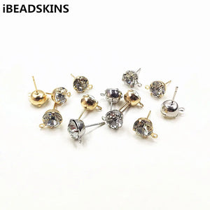 500pcs Copper Rhinestone Round Shape Earring Studs