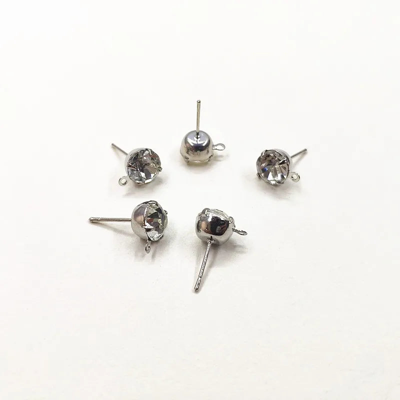 500pcs Copper Rhinestone Round Shape Earring Studs