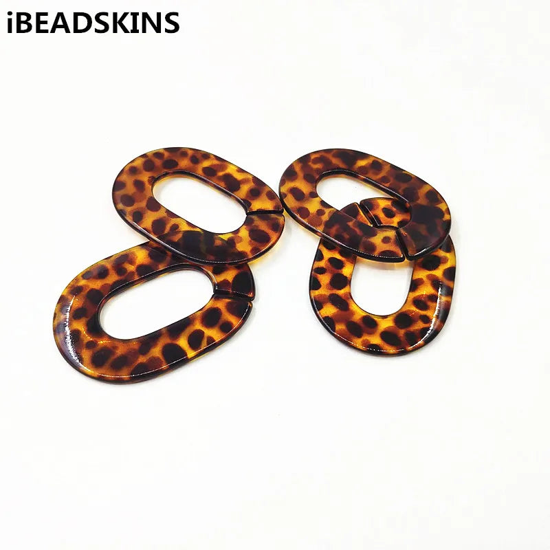 Acrylic Leopard Print Oval Beads for Earring DIY 50pcs