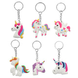 6Pcs Unicorn Keychains Women Girl Bag Charm Key Ring Pendant