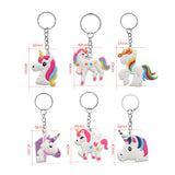 6Pcs Unicorn Keychains Women Girl Bag Charm Key Ring Pendant