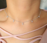 925 Silver CZ Charm Drop Dainty Chain Necklace for Girl