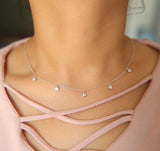 925 Silver CZ Charm Drop Dainty Chain Necklace for Girl