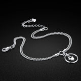 925 Sterling Silver Anklet Women's Double Bead Chain Pendant Ankle Bracelet