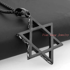 Hexagonal Star Pendant Necklace Punk Style Stainless Steel Jewelry