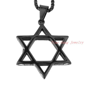 Hexagonal Star Pendant Necklace Punk Style Stainless Steel Jewelry