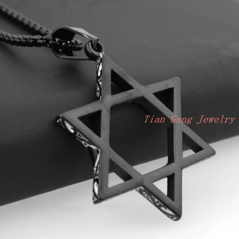Hexagonal Star Pendant Necklace Punk Style Stainless Steel Jewelry