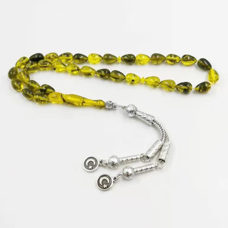 Green Resin Tasbih 33 Beads Muslim Rosary Metal Tassel Islam Bracelets